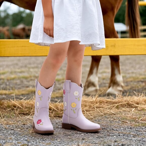 Girls Western Cowboy Boots Mid-Calf Riding Shoes for Kids - Picture 2 of 6